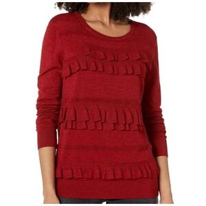 Diane Von Furstenberg‎ Benni Ruffle Sweater Ruby Red Merino Wool Sz S, RT $328!
